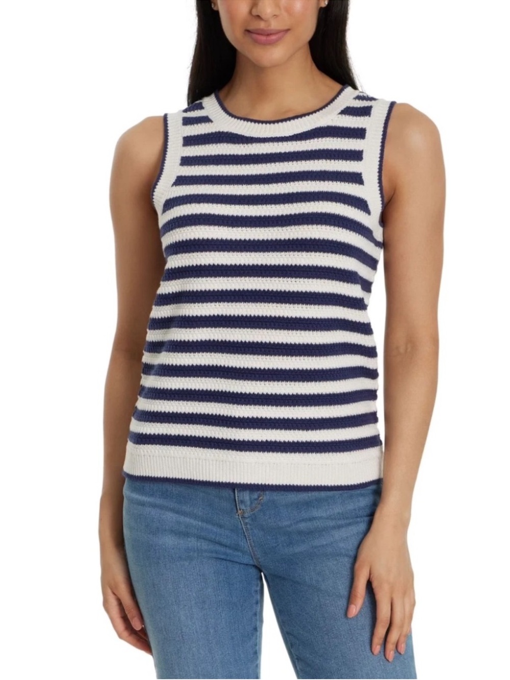 Women’s Navy & White Striped Sleeveless Knit Tank